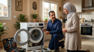 فني صيانة بوش في الساحل الشمالي يقوم بإصلاح الأجهزة المنزلية داخل المنزل