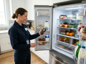 فحص كفاءة تبريد الثلاجة باستخدام جهاز قياس الحرارة داخل المنزل