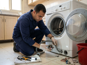 إصلاح مشكلة صرف المياه في الغسالة داخل المنزل بواسطة فني صيانة