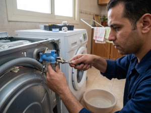 إصلاح مشكلة سحب المياه في الغسالة داخل المنزل بواسطة فني صيانة